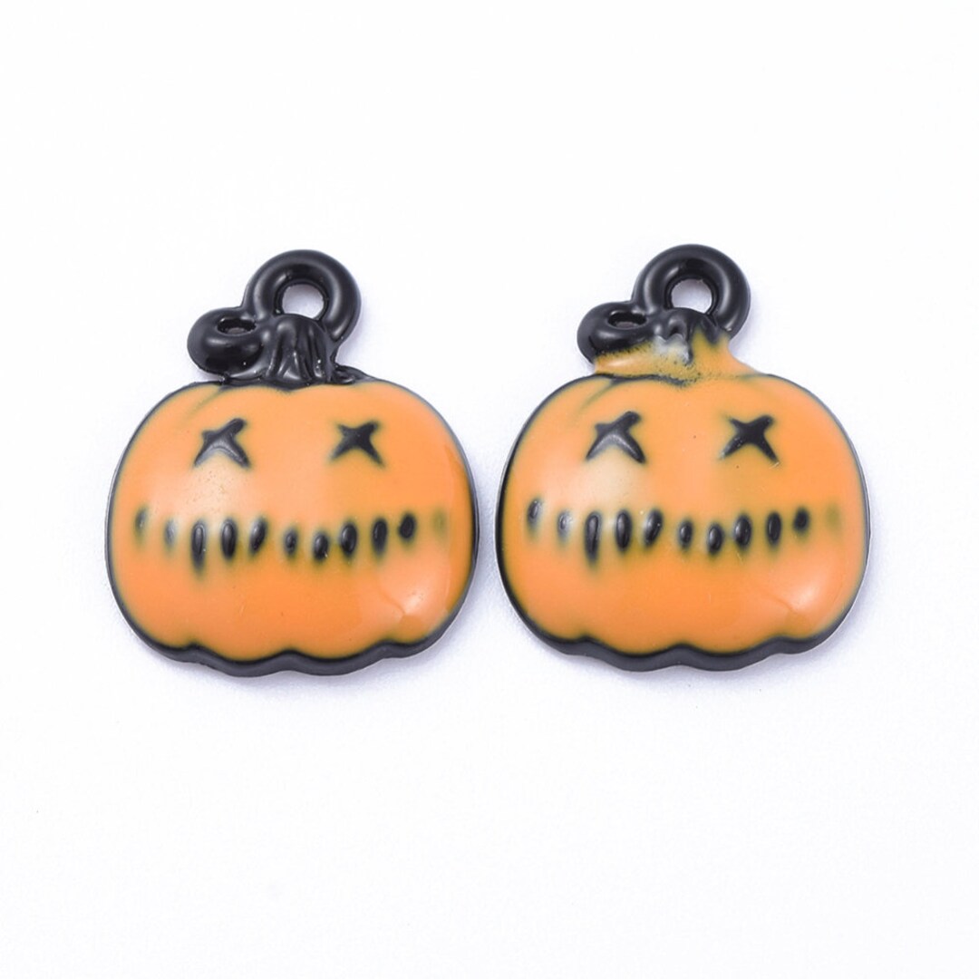 5 Black & Orange Enamel Pumpkin Jack O Lantern Charms 15x12mm (b171a ...