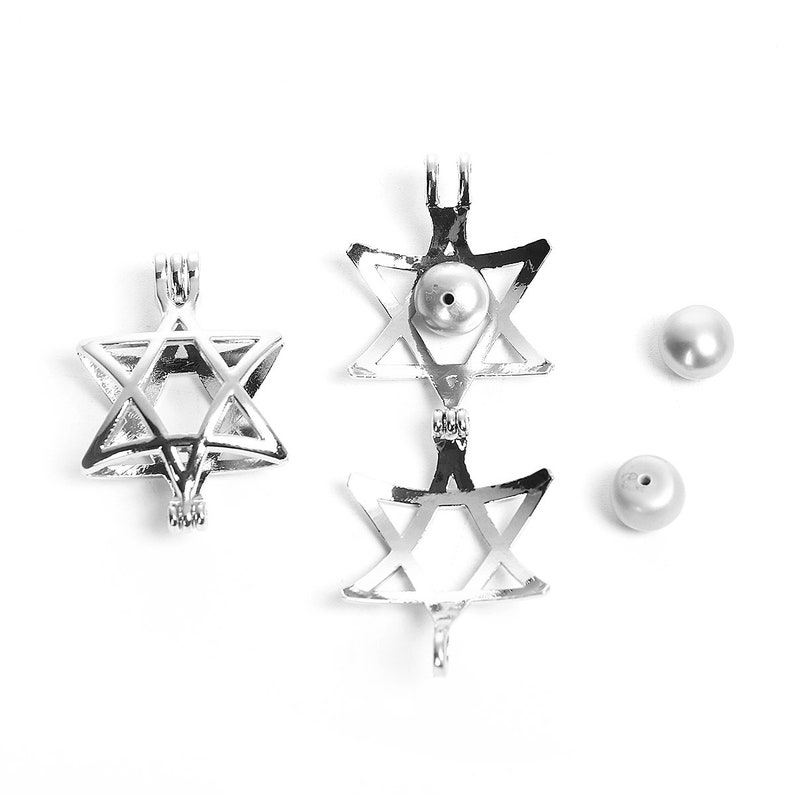 Fits 8mm Bead B69c 1 Silver Tone Copper Star Pearl Wish Locket Pendant 30x20mm