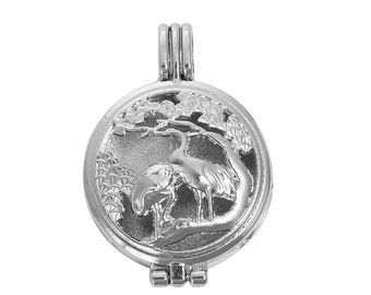 1 Antique Silver Tone Birds Aromatherapy Essential Oil Diffuser Locket Pendant 39x27mm (B61n)