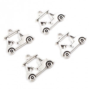 10 Antique Silver Metal Alloy Golf Cart Charms 20 x 17mm (B155a/bu5)