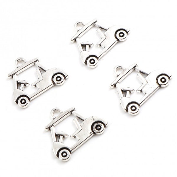 10 Antique Silver Metal Alloy Golf Cart Charms 20 x 17mm (B155a)