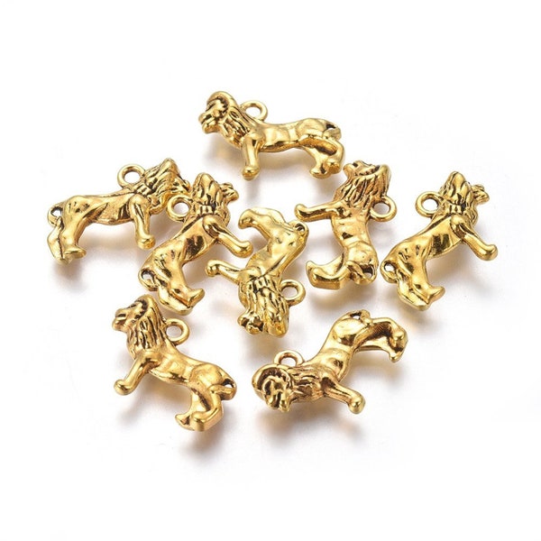 10 Antique Gold Lion Charms 23x16mm (B192f)