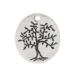 10 Antique Silver Tone Oval "Life Is A Gift" & Tree Carved Charm Pendants 20 x 18mm (B48a)