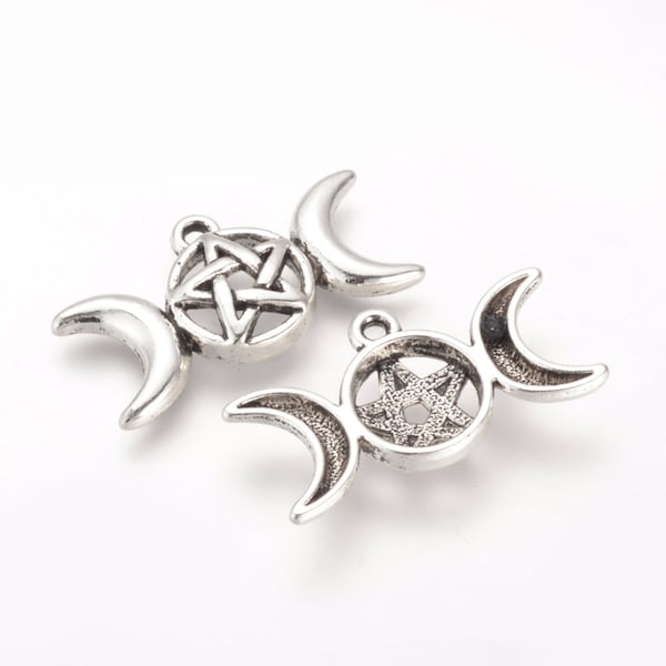 Antique Silver Triple Moon Goddess Pagan Charm/Pendants 16mm x 30mm (B168e/169a)