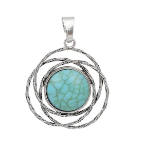 1 Antique Boho Circle Ring Imitation Turquoise Pendant 67x49mm (B101h)