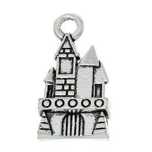 10 Antique Silver Castle Charms 21 x 11mm  (B45b)