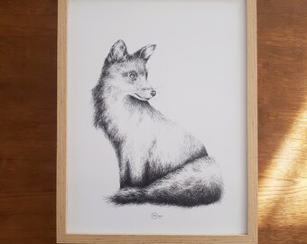 illustration renard, affiche renard, 30 x 40 cm