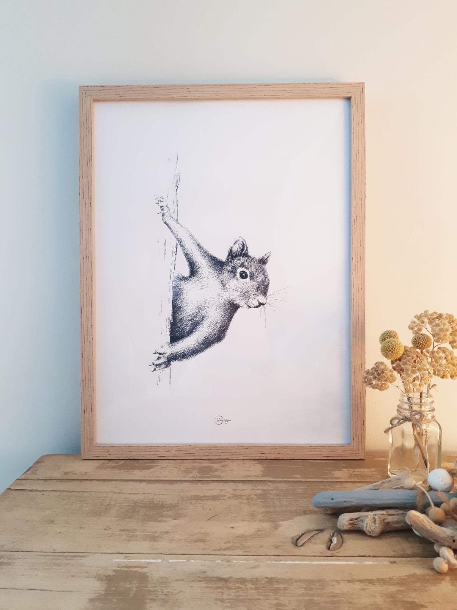 Illustration Écureuil, Affiche 30 X 40 cm