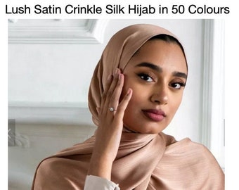 Luxury Premium Crinkle Soft Lush Silk Scarf Hijab Elegant Plain Wrap Stripe Satin Luxe