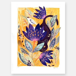 Cat on the lookout. Print riso format 30 x 40 cm on Munken paper 150 gr