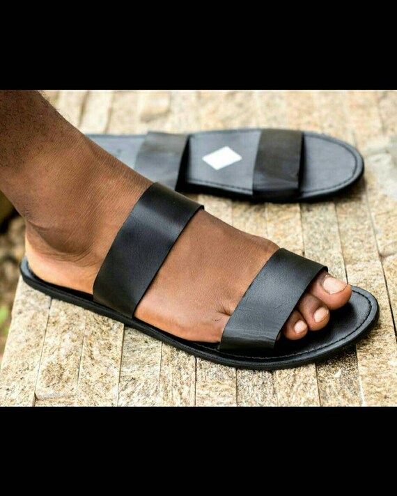 black leather slides