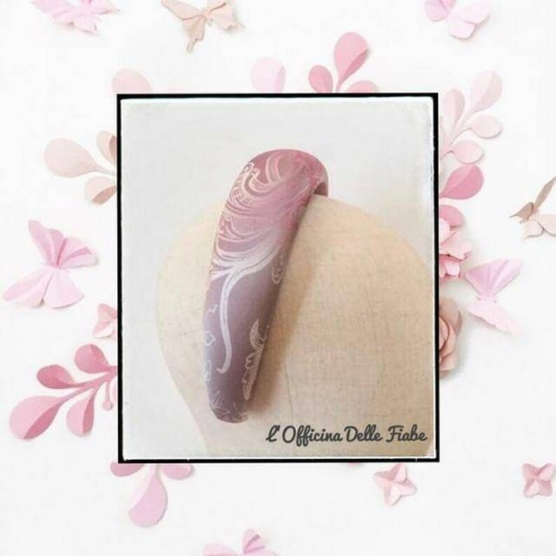 Matador Maxi silk hair hoop with silver lace print and pink shades Silk padded headband maxi Headband Coroncina wide