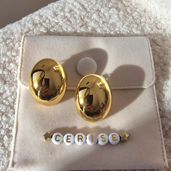Oval earrings in gold finish stainless steel, nickel free, steel, fan earrings, gold plating, stud earrings
