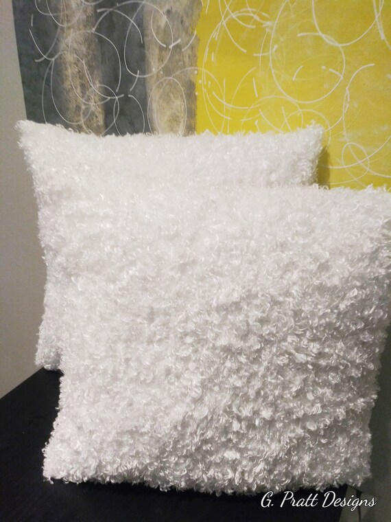 White shag cheap throw pillow