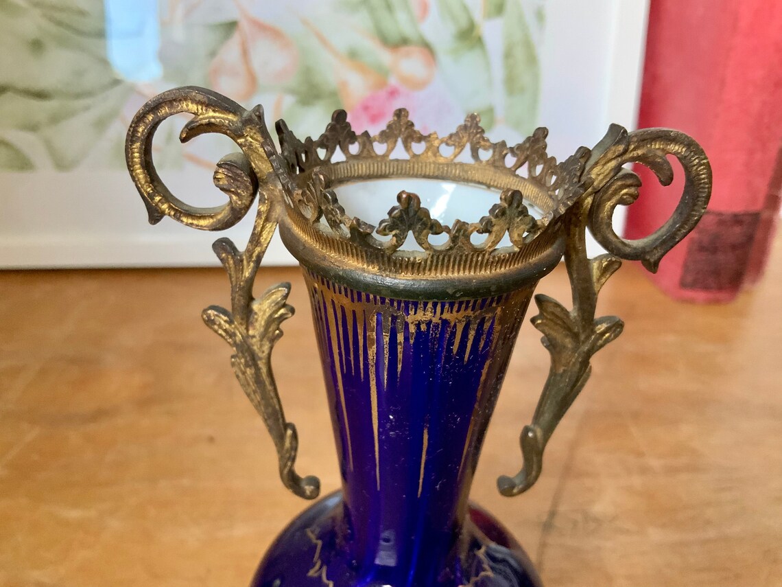 Antique blue vase with hand painted lady Etsy