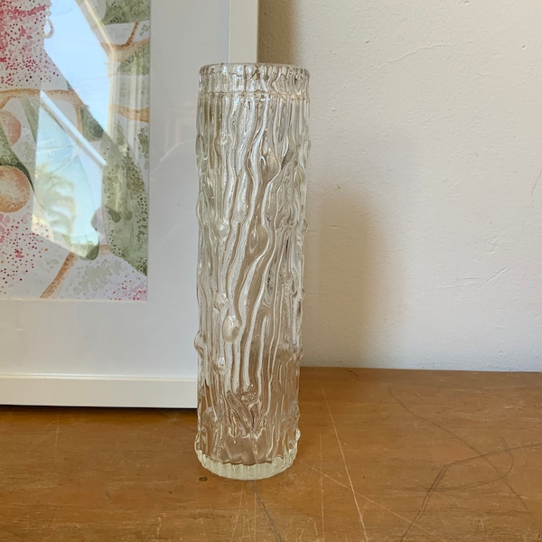 Vintage tall textured clear glass vase