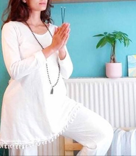 Túnica de yoga top de yoga ropa de algodón blanco traje de - Etsy España