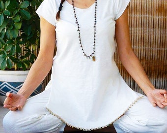 haut de yoga, tunique de yoga, vêtements de yoga ethniques, cadeau de yoga, yoga kundalini blanc, vêtements amples et confortables pour la méditation, vêtements spirituels