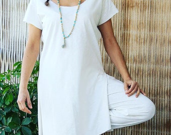 Yoga Top, weiße Tunika, Yoga Kleidung für Frauen, Yoga Geschenk, Geschenk für sie, lose Kleidung, Kundalini Yoga Kleidung, Meditationskleidung, Baumwolle