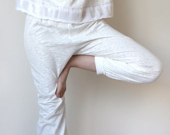 yoga clothing women, white cotton trousers, handmade clothes, elegant yoga trousers, gift for her, loose clothing, cozy chic