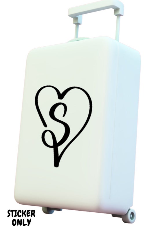 Personalised Vinyl Decal Sticker for Travel Suitcase Luggage Case  Initial Heart Custom Name Flight Travel Plane