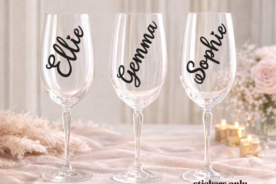 Personalised Name Stickers for Glasses | Custom Vinyl Decals | Wine Glass &  Champagne Flute Stickers