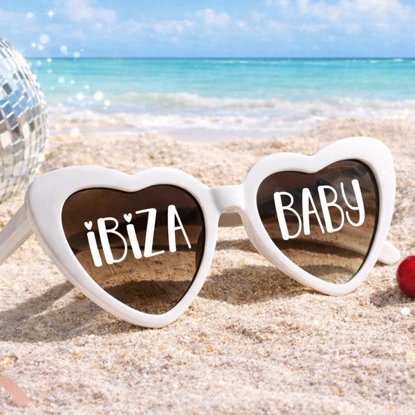 Personalized Heart Sunglasses | Ibiza Hen Party, Custom Location