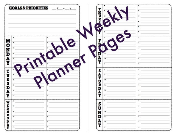 printable weekly planner pages weekly schedule two sizes etsy australia