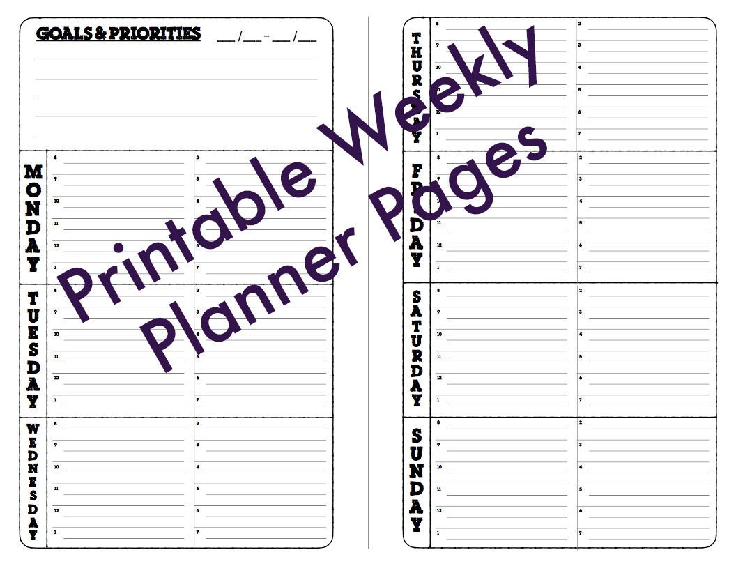 printable weekly planner pages weekly schedule two sizes etsy