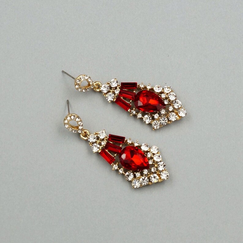 Chandelier Earrings Wedding Gift for women Free shipping 18K Gold Plated GP Red Crystal Rhinestone Dangle Drop Earrings Prom Earrings