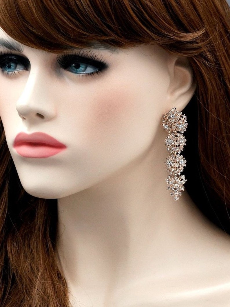 Free shipping ROSE GOLD Plated Clear Crystal Rhinestone Dangle Drop Earrings Gift for women Wedding Chandelier Earrings Prom Earrings
