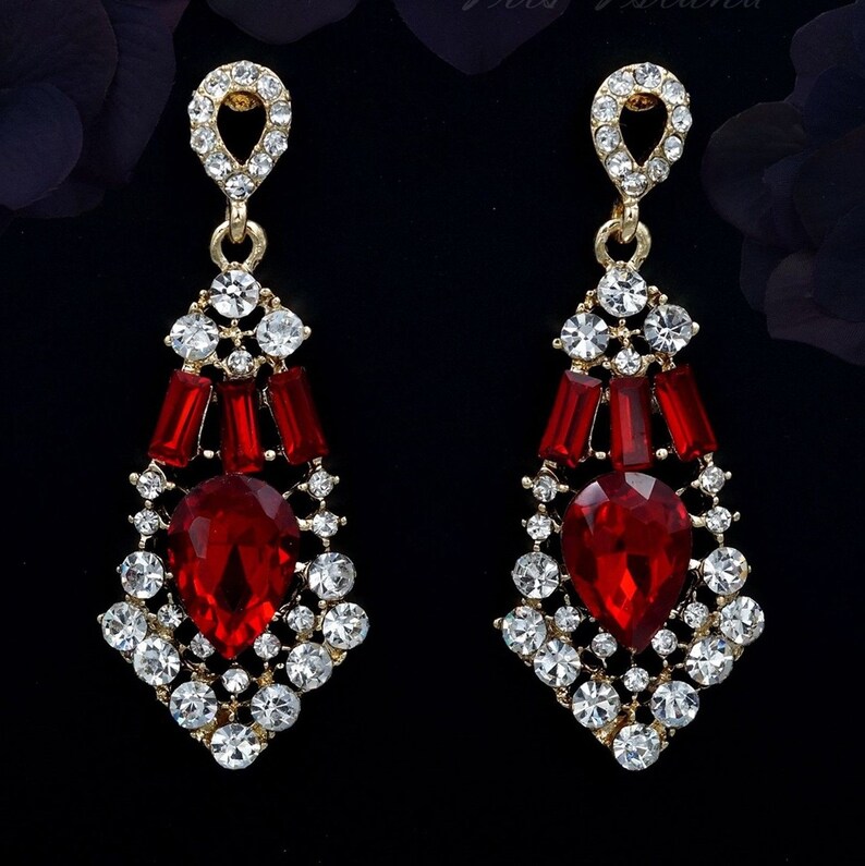 Chandelier Earrings Wedding Gift for women Free shipping 18K Gold Plated GP Red Crystal Rhinestone Dangle Drop Earrings Prom Earrings