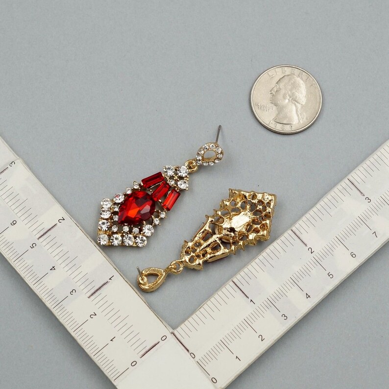 Chandelier Earrings Wedding Gift for women Free shipping 18K Gold Plated GP Red Crystal Rhinestone Dangle Drop Earrings Prom Earrings