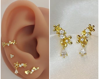 Boucles d’oreilles en fleurs d’or, boucles d’oreilles en fleurs en or, boucles d’oreilles en or cz, bijoux en fleurs en or, boucles d’oreilles en or