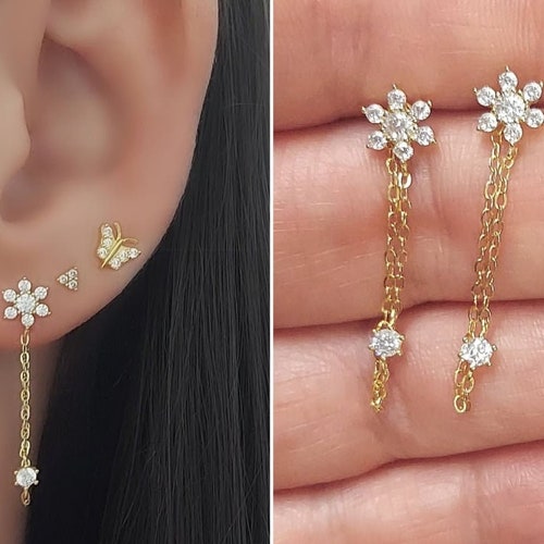 Gold cz flowe studs , flower earrings , 925 sterling silver , 18 carat gold shops plated , cubic zirconia stud earrings , stud earrings , studs