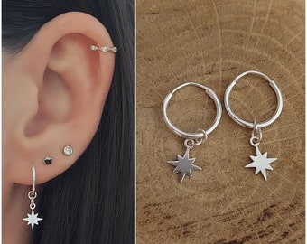 Sterling silver poler star earrings / polar star hoops / hoop earrings / silver hoop earrings / hoops / star hoops / polar star hoops