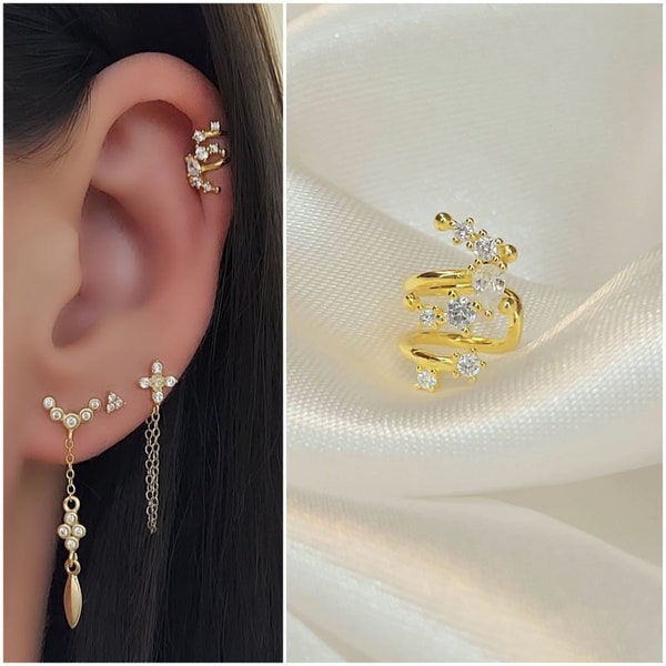 Cz ear cuff , gold ear cuff , silver ear cuff , 925 sterling silver , 18 carat gold plated , ear manchette , ear cuff