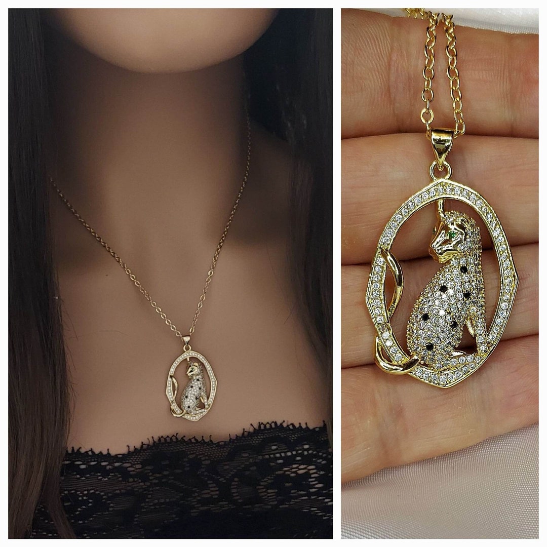 Fierce Leopard Silhouette Animal Necklace Cat Necklaces Wedding Birthday Gift 10pcs-N200