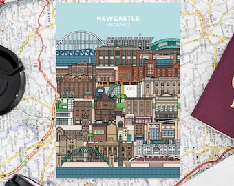 Newcastle Illustrated Postcard