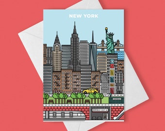 New York City Artwork Landmark Holiday City Break NYC Greeting Card