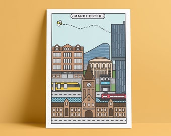 Manchester Landmarks Poster Print Gift