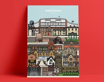 Wrexham North Wales Illustrated Poster Print