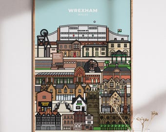 Wrexham North Wales Illustrated Poster Print