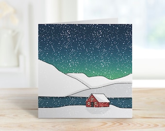 Snowy Northern Lights Nordic Iceland Greeting Card