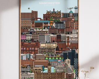 Manchester Landmarks City Poster Print Artwork