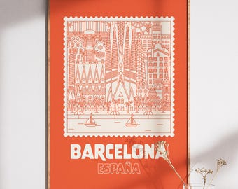 Barcelona, Spain Illustrated Poster