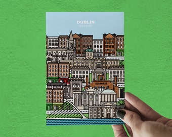 Dublin Ireland Illustrated Postcard