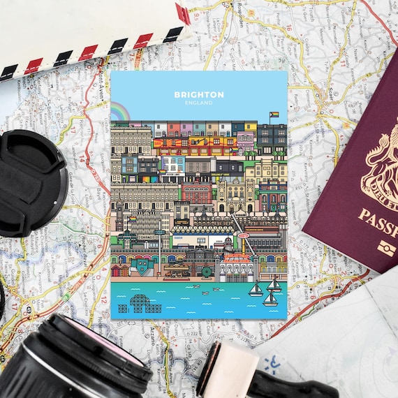 Brighton Seaside Illustrated Postcard