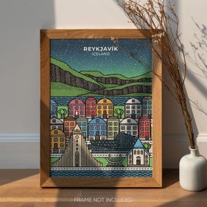 Póster de la aurora boreal nevada de Reikiavik, Islandia imagen 7
