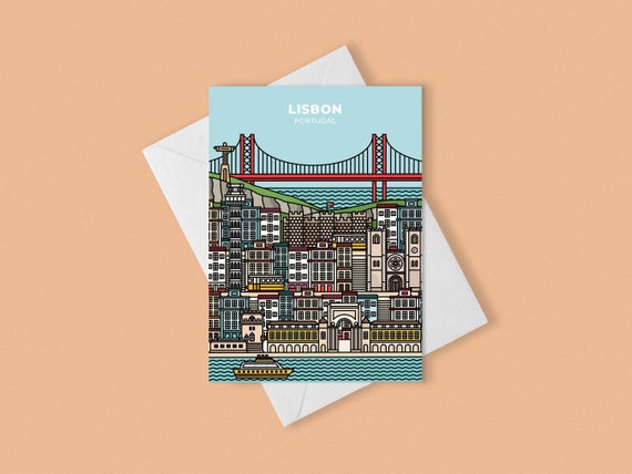 Lisbon Lisboa Portugal Travel Souvenir Art Greeting Card